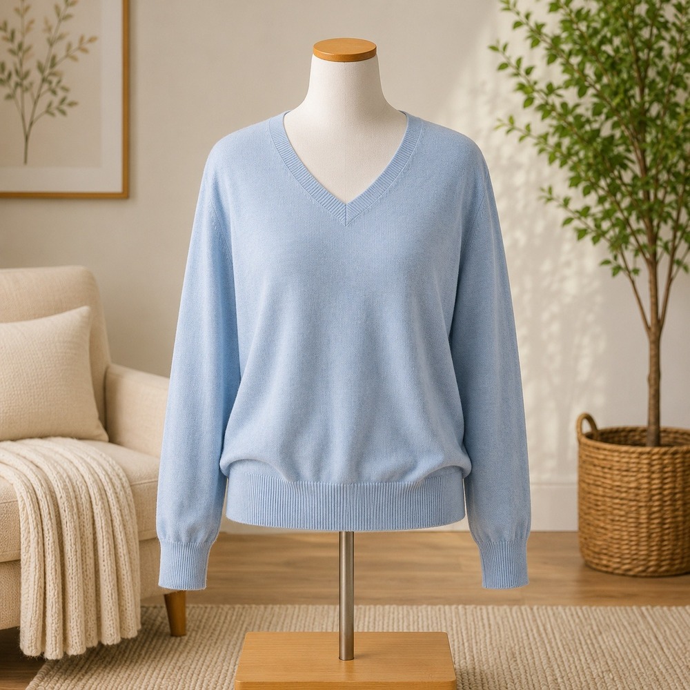 Barefoot Dreams CozyChic Ultra Lite V-Neck Sweater Blue XL Relaxed Fit Pullover